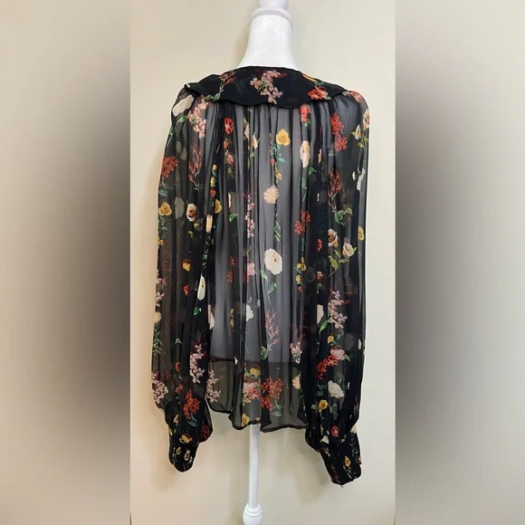 Anthropologie Women’s Sheer Neck Tie Button down Blouse Raglan Sleeve Size Xl. - Picture 12 of 17